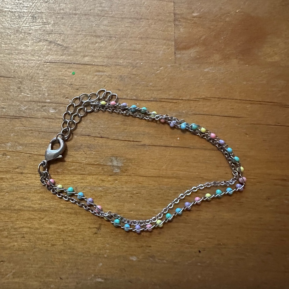 Pastel rainbow Bracelet/anklet with silver chain! Like new!